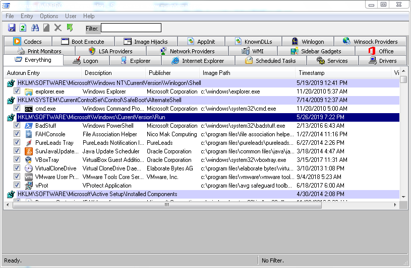 autoruns with windows entries